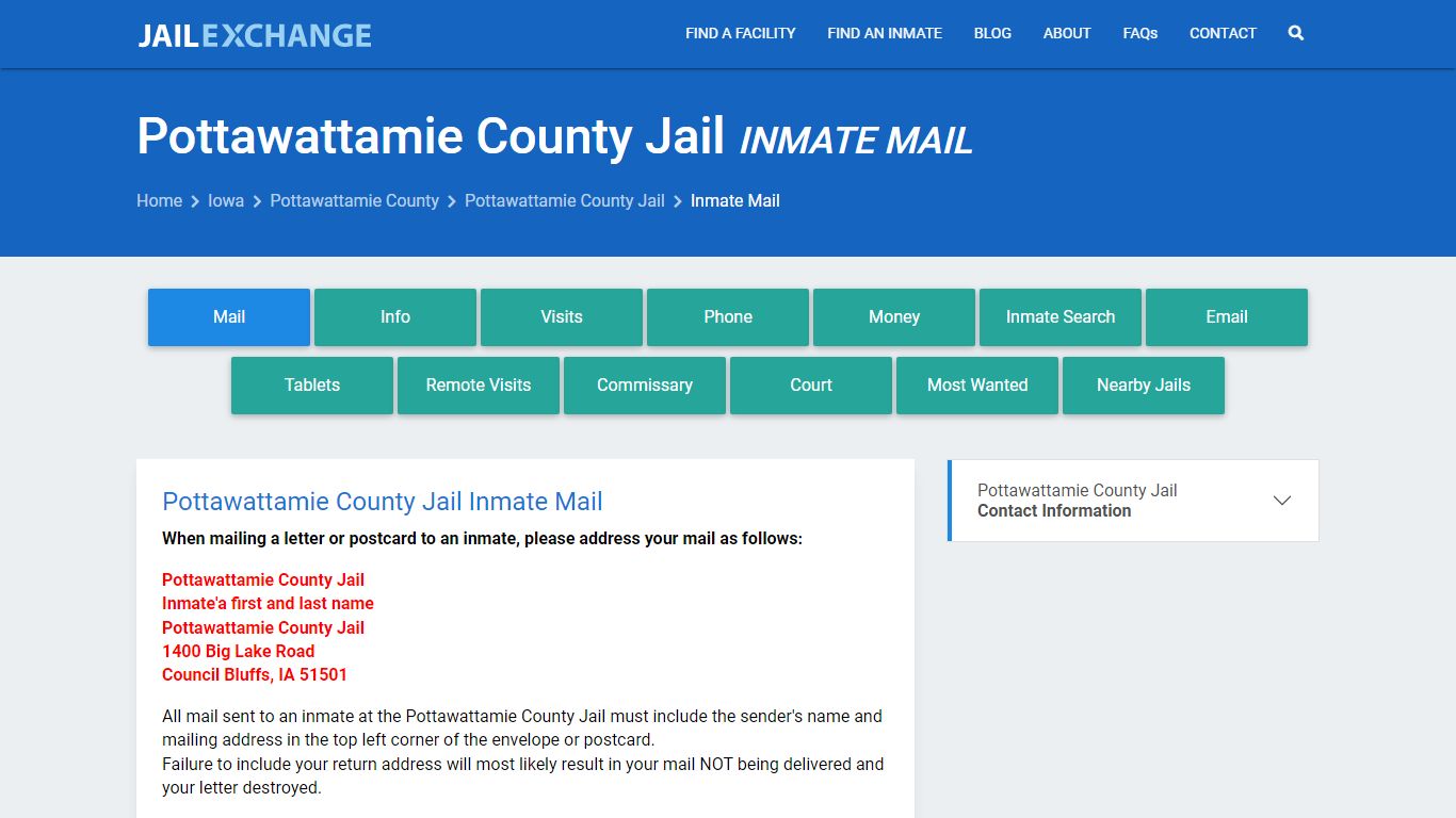 Inmate Mail - Pottawattamie County Jail, IA - Jail Exchange